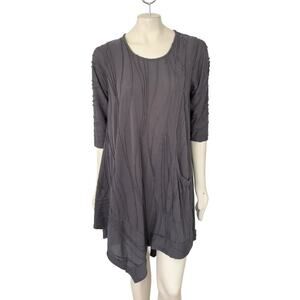 WINDHORSE Single Pocket Handkerchief Hem Asymmetric Tunic Dress Gray SZ S/M
